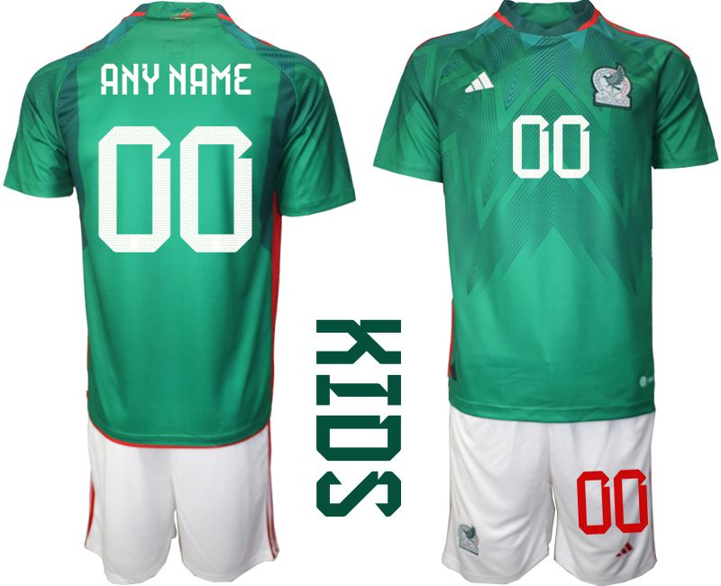 Youth 2022 World Cup National Team Mexico home green customized Soccer Jersey->youth soccer jersey->Youth Jersey